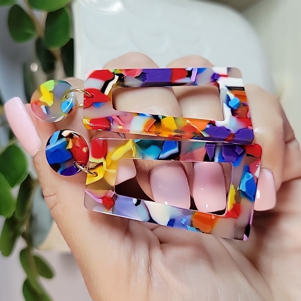 Rainbow Kaleidescope Drop Earrings, S925 - Picture 4 of 5